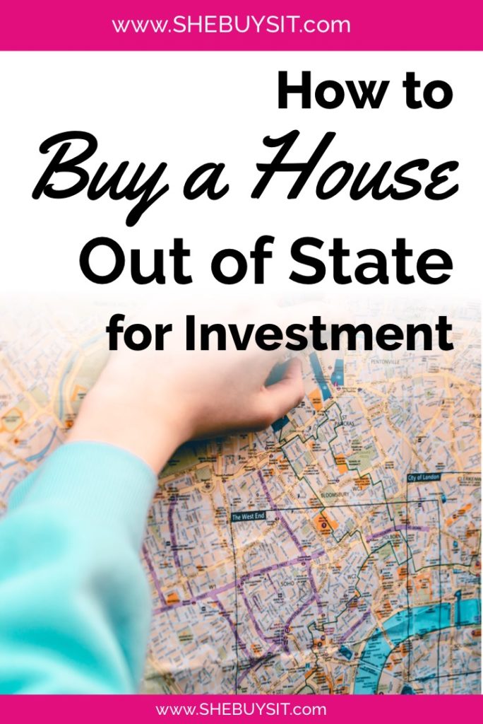 pinnable image, hand pointing on map, "How to Buy a House out of State for investment"