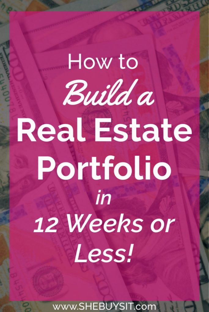 Image of hundred dollar bills in background with words "How to Build a Real Estate Portfolio in 12 weeks or less"