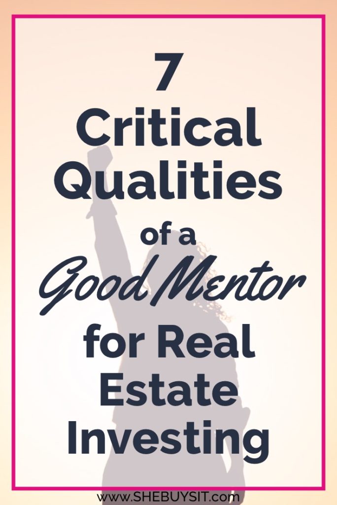 woman in background with hand raised in the air; "7 Critical Qualities of a Good Mentor for real estate investing"
