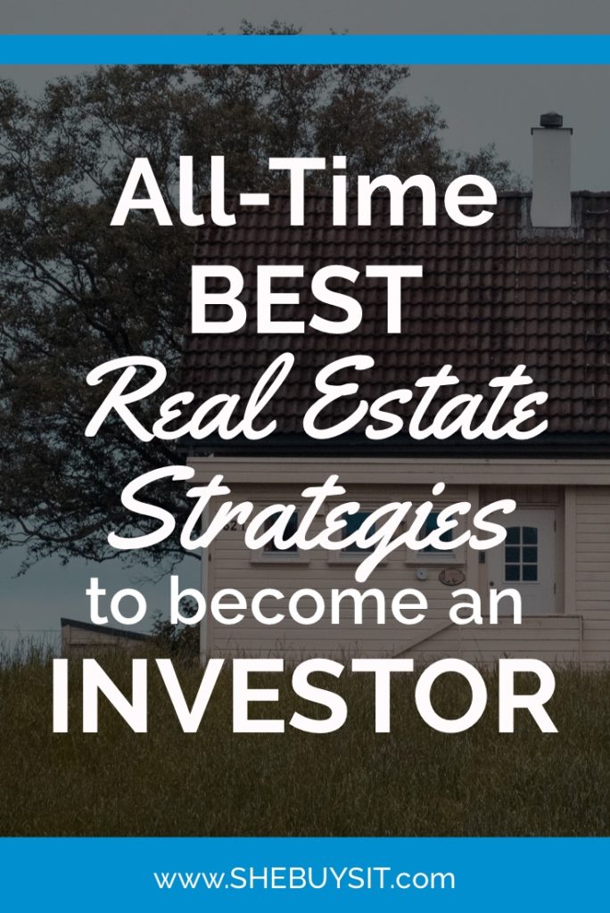 House in the background: "All-Time Best Real Estate Strategies to become an investor"